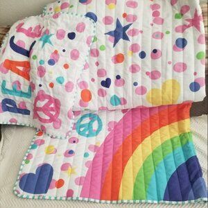 LUSH Decor Twin Rainbow Peace Stars Hearts Comforter and Pillow Sham Set